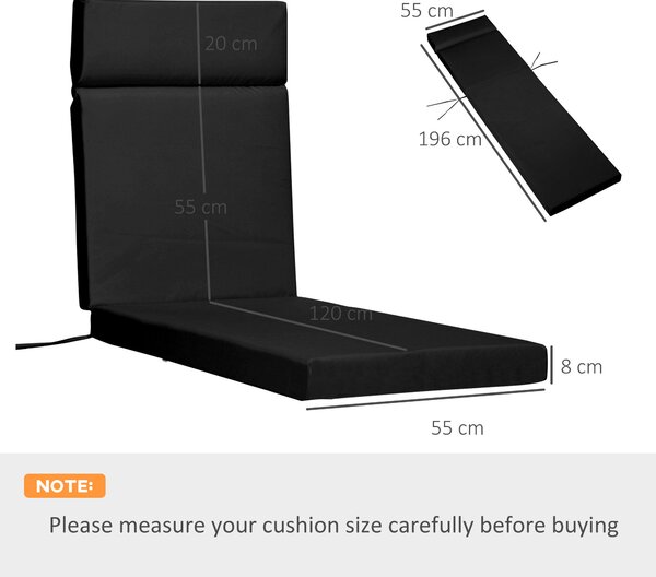 Outsunny Set of 2 Outdoor Seat Cushion Set, Replacement Cushions for Rattan Furniture with Ties, 196 x 55 cm, Black Aosom UK
