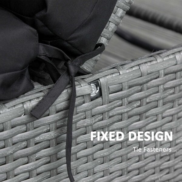 Outsunny Set of 2 Outdoor Seat Cushion Set, Replacement Cushions for Rattan Furniture with Ties, 196 x 55 cm, Black Aosom UK