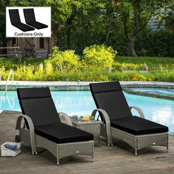 Outsunny Set of 2 Outdoor Seat Cushion Set, Replacement Cushions for Rattan Furniture with Ties, 196 x 55 cm, Black Aosom UK