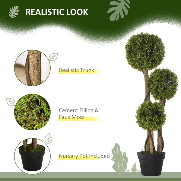 HOMCOM Decorative Artificial Plants Boxwood Ball Topiary Trees in Pot Fake Plants for Home Indoor Outdoor Decor, 90 cm Aosom UK