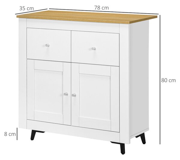 HOMCOM Sideboard Cabinet, Modern Kitchen Cupboard with Double Doors and Drawers for Dining Room, Living Room and Entryway, White Aosom UK