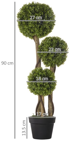 HOMCOM Decorative Artificial Plants Boxwood Ball Topiary Trees in Pot Fake Plants for Home Indoor Outdoor Decor, 90 cm Aosom UK