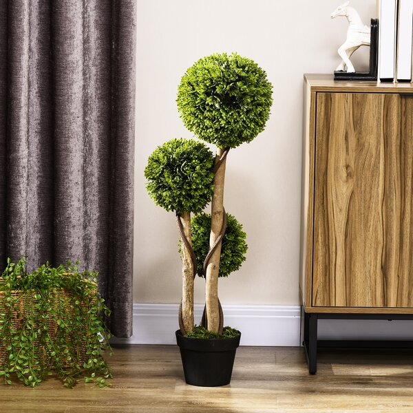 HOMCOM Decorative Artificial Plants Boxwood Ball Topiary Trees in Pot Fake Plants for Home Indoor Outdoor Decor, 90 cm Aosom UK