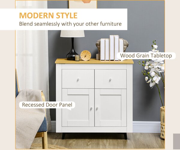 HOMCOM Sideboard Cabinet, Modern Kitchen Cupboard with Double Doors and Drawers for Dining Room, Living Room and Entryway, White Aosom UK