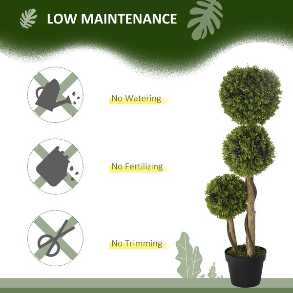 HOMCOM Decorative Artificial Plants Boxwood Ball Topiary Trees in Pot Fake Plants for Home Indoor Outdoor Decor, 90 cm Aosom UK