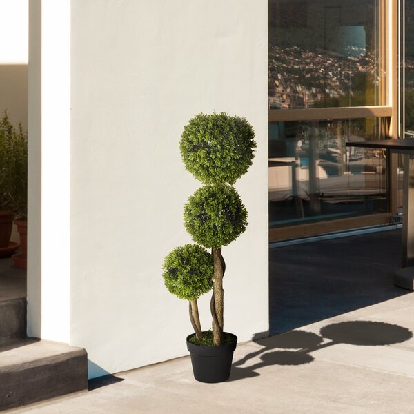 HOMCOM Decorative Artificial Plants Boxwood Ball Topiary Trees in Pot Fake Plants for Home Indoor Outdoor Decor, 90 cm Aosom UK