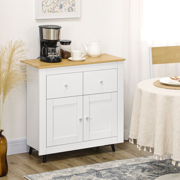 HOMCOM Sideboard Cabinet, Modern Kitchen Cupboard with Double Doors and Drawers for Dining Room, Living Room and Entryway, White Aosom UK