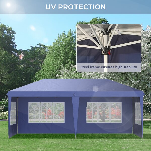 Outsunny 3 x 6m Heavy Duty Pop Up Gazebo, Party Tent Garden Marquee with Sidewalls and Carry Bag , Height Adjustable, Blue Aosom UK