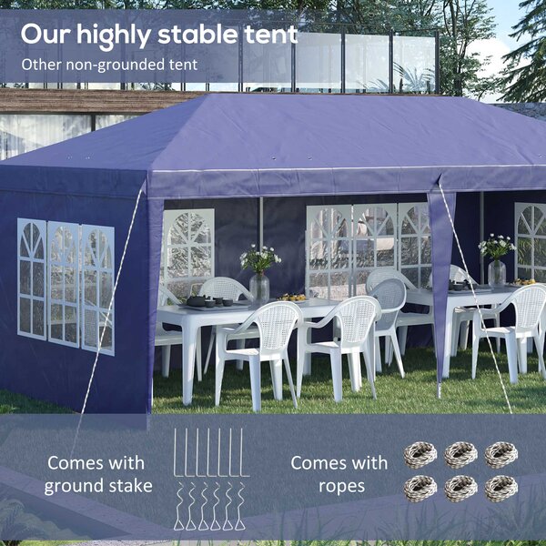 Outsunny 3 x 6m Heavy Duty Pop Up Gazebo, Party Tent Garden Marquee with Sidewalls and Carry Bag , Height Adjustable, Blue Aosom UK