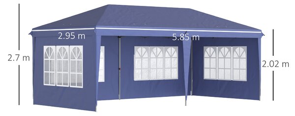 Outsunny 3 x 6m Heavy Duty Pop Up Gazebo, Party Tent Garden Marquee with Sidewalls and Carry Bag , Height Adjustable, Blue Aosom UK