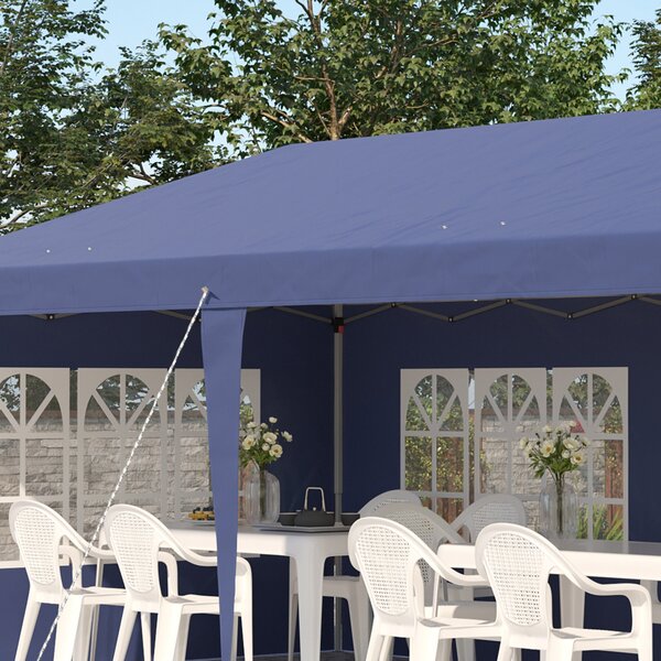Outsunny 3 x 6m Heavy Duty Pop Up Gazebo, Party Tent Garden Marquee with Sidewalls and Carry Bag , Height Adjustable, Blue Aosom UK