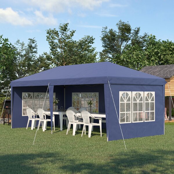 Outsunny 3 x 6m Heavy Duty Pop Up Gazebo, Party Tent Garden Marquee with Sidewalls and Carry Bag , Height Adjustable, Blue Aosom UK