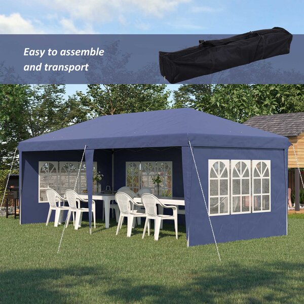 Outsunny 3 x 6m Heavy Duty Pop Up Gazebo, Party Tent Garden Marquee with Sidewalls and Carry Bag , Height Adjustable, Blue Aosom UK