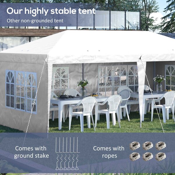 Outsunny 3 x 6m Pop Up Gazebo, Height Adjustable Marquee Party Tent with Sidewalls and Storage Bag, White Aosom UK