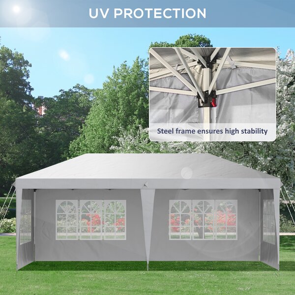 Outsunny 3 x 6m Pop Up Gazebo, Height Adjustable Marquee Party Tent with Sidewalls and Storage Bag, White Aosom UK