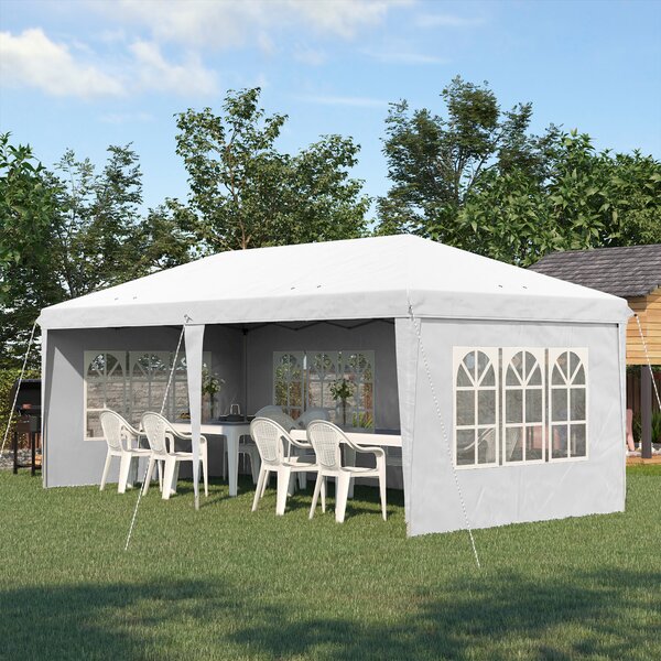 Outsunny 3 x 6m Pop Up Gazebo, Height Adjustable Marquee Party Tent with Sidewalls and Storage Bag, White Aosom UK