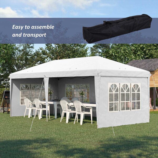 Outsunny 3 x 6m Pop Up Gazebo, Height Adjustable Marquee Party Tent with Sidewalls and Storage Bag, White Aosom UK