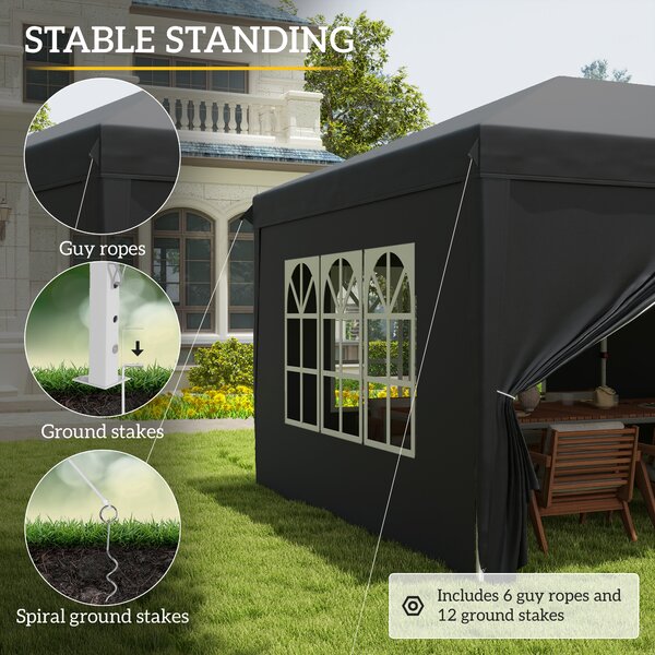 Outsunny 3 x 6m Pop Up Gazebo with Sides, Portable Height Adjustable Party Tent with Storage Bag for Garden and Event, Black Aosom UK