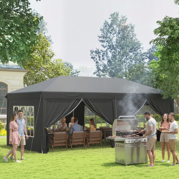 Outsunny 3 x 6m Pop Up Gazebo with Sides, Portable Height Adjustable Party Tent with Storage Bag for Garden and Event, Black Aosom UK