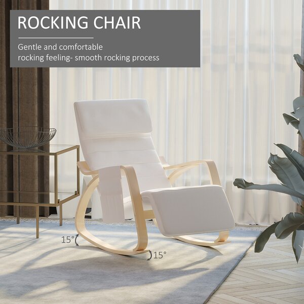 HOMCOM Rocking Lounge Chair Recliner Relaxation Lounging Relaxing Seat with Adjustable Footrest, Side Pocket and Pillow, Cream White Aosom UK