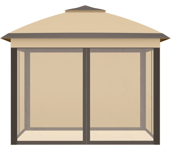 Outsunny 11 x 11ft Waterproof Gazebo, Double-Roof Shelter with Mesh Sidewalls, Adjustable Height & Carry Bag, Beige Aosom UK