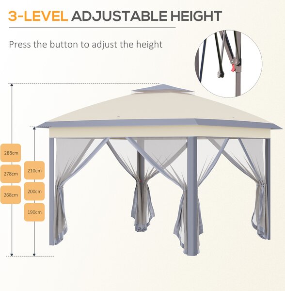Outsunny 11 x 11ft Waterproof Gazebo, Double-Roof Shelter with Mesh Sidewalls, Adjustable Height & Carry Bag, Beige Aosom UK