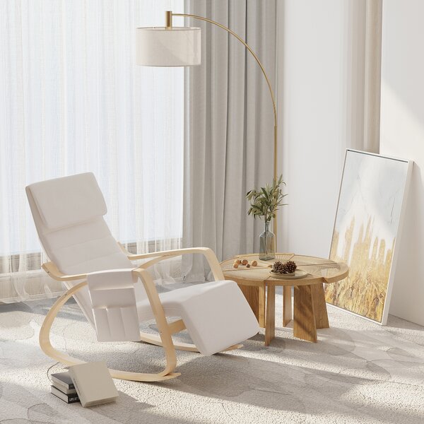 HOMCOM Rocking Lounge Chair Recliner Relaxation Lounging Relaxing Seat with Adjustable Footrest, Side Pocket and Pillow, Cream White Aosom UK