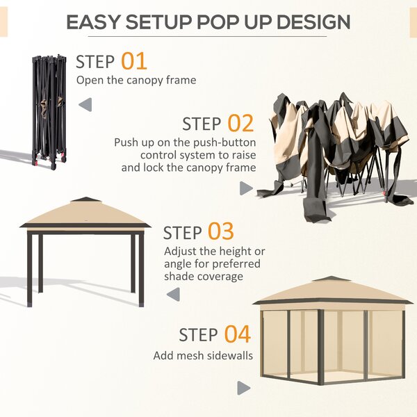 Outsunny 11 x 11ft Waterproof Gazebo, Double-Roof Shelter with Mesh Sidewalls, Adjustable Height & Carry Bag, Beige Aosom UK