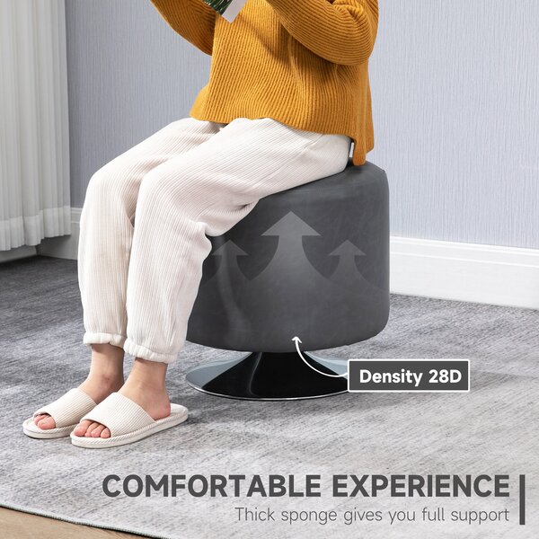HOMCOM 360 Swivel Foot Stool, Round Ottoman with Thick Sponge Padding, Solid Steel Base, Grey Aosom UK