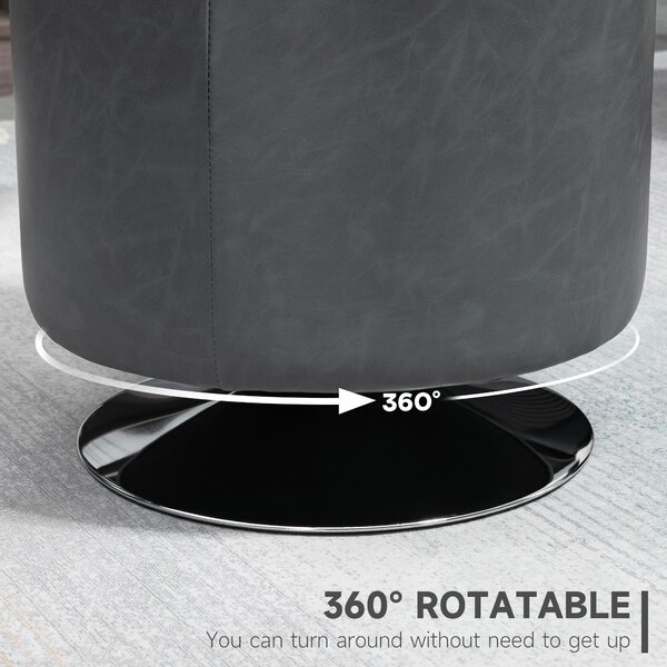 HOMCOM 360 Swivel Foot Stool, Round Ottoman with Thick Sponge Padding, Solid Steel Base, Grey Aosom UK