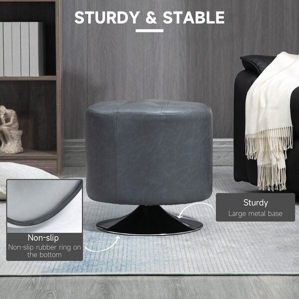 HOMCOM 360 Swivel Foot Stool, Round Ottoman with Thick Sponge Padding, Solid Steel Base, Grey Aosom UK