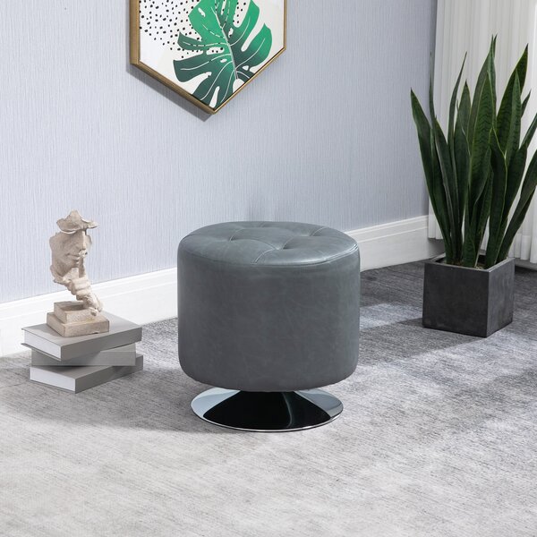 HOMCOM 360 Swivel Foot Stool, Round Ottoman with Thick Sponge Padding, Solid Steel Base, Grey Aosom UK