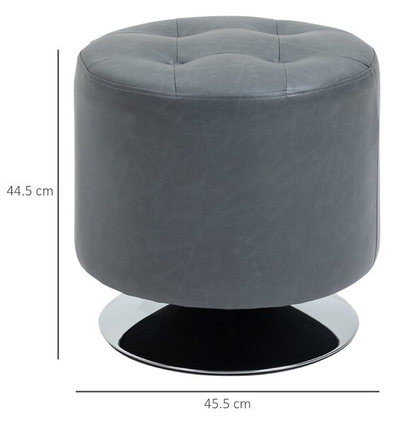 HOMCOM 360 Swivel Foot Stool, Round Ottoman with Thick Sponge Padding, Solid Steel Base, Grey Aosom UK