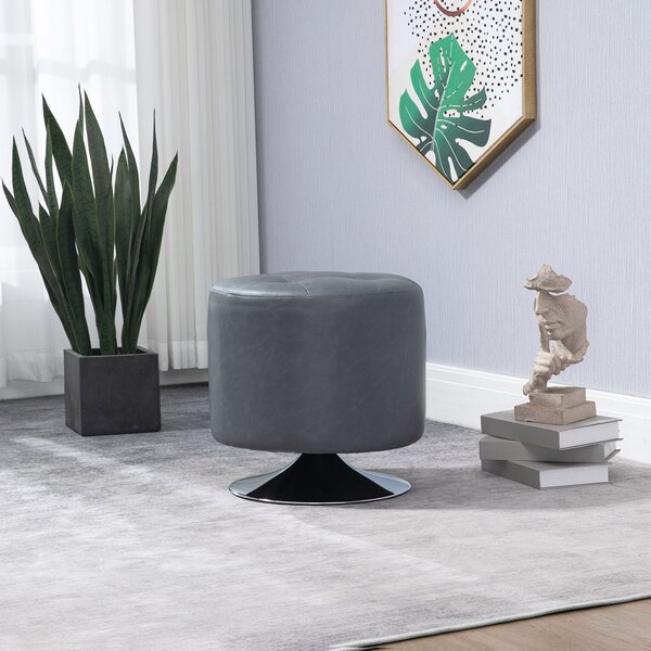 HOMCOM 360 Swivel Foot Stool, Round Ottoman with Thick Sponge Padding, Solid Steel Base, Grey Aosom UK
