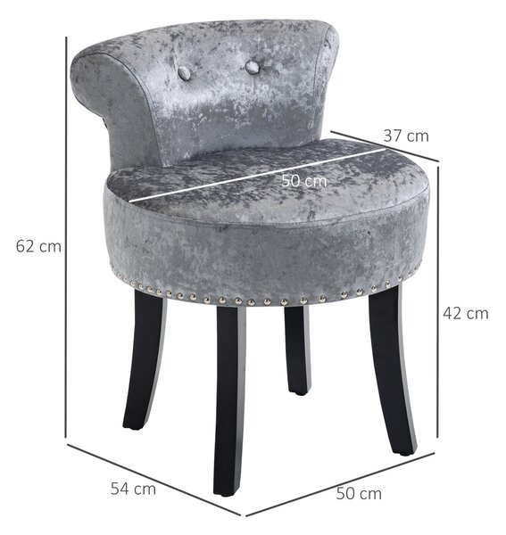 HOMCOM Dressing Table Stool, Ice Velvet with Rubber Wood Legs, Makeup Seat for Living Room, Bedroom, Grey Aosom UK