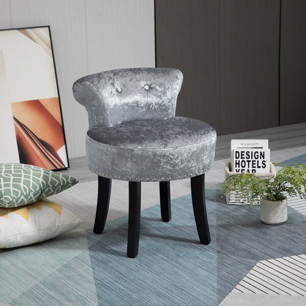 HOMCOM Dressing Table Stool, Ice Velvet with Rubber Wood Legs, Makeup Seat for Living Room, Bedroom, Grey Aosom UK
