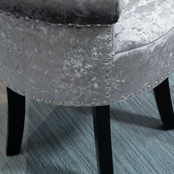 HOMCOM Dressing Table Stool, Ice Velvet with Rubber Wood Legs, Makeup Seat for Living Room, Bedroom, Grey Aosom UK
