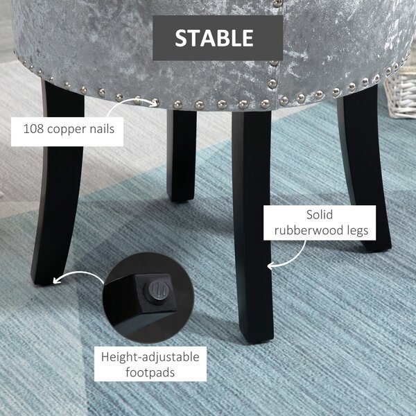 HOMCOM Dressing Table Stool, Ice Velvet with Rubber Wood Legs, Makeup Seat for Living Room, Bedroom, Grey Aosom UK