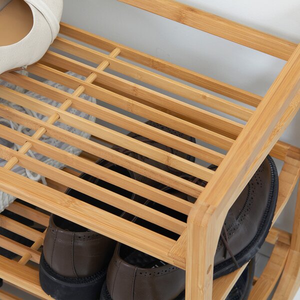 HOMCOM Bamboo Shoe Rack, 3-Tier Storage Organizer, Slatted Shelves, Free Standing, for 9 Pairs, Entryway, Natural Finish Aosom UK