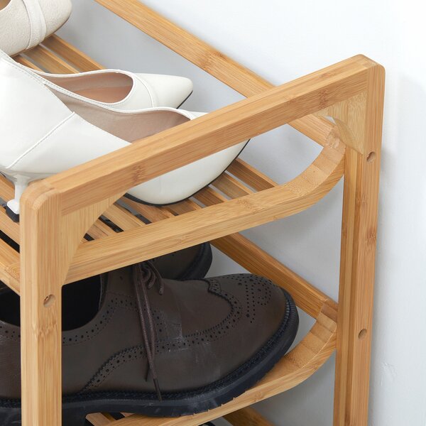 HOMCOM Bamboo Shoe Rack, 3-Tier Storage Organizer, Slatted Shelves, Free Standing, for 9 Pairs, Entryway, Natural Finish Aosom UK