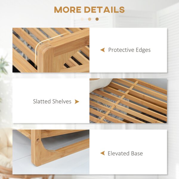 HOMCOM Bamboo Shoe Rack, 3-Tier Storage Organizer, Slatted Shelves, Free Standing, for 9 Pairs, Entryway, Natural Finish Aosom UK