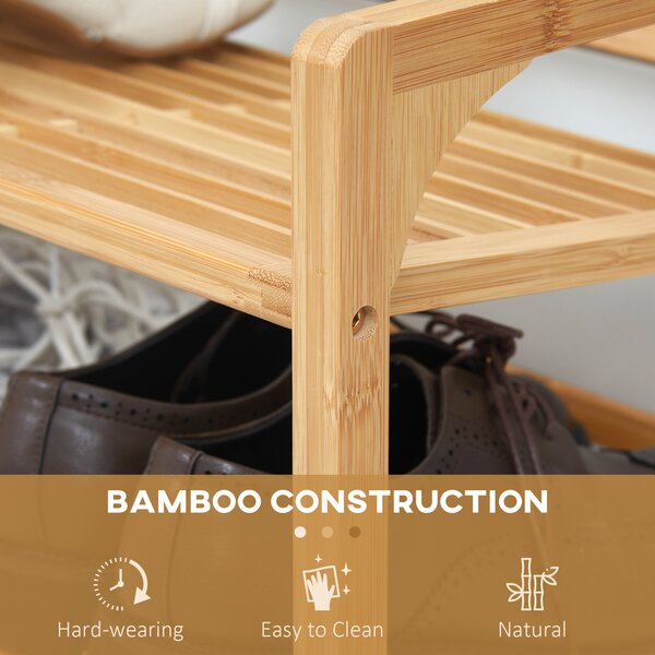 HOMCOM Bamboo Shoe Rack, 3-Tier Storage Organizer, Slatted Shelves, Free Standing, for 9 Pairs, Entryway, Natural Finish Aosom UK