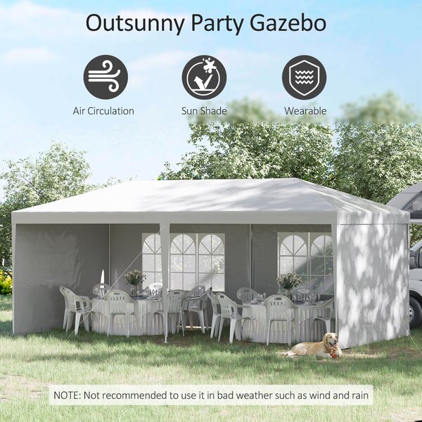 Outsunny 6 x 3 m Party Tent Gazebo Marquee Outdoor Patio Canopy Shelter with Windows and Side Panels White Aosom UK