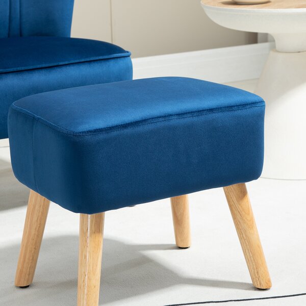 HOMCOM Velvet Accent Chair Occasional Tub Seat Padding Curved Back w/ Ottoman Wood Frame Legs Home Furniture, Dark Blue Aosom UK