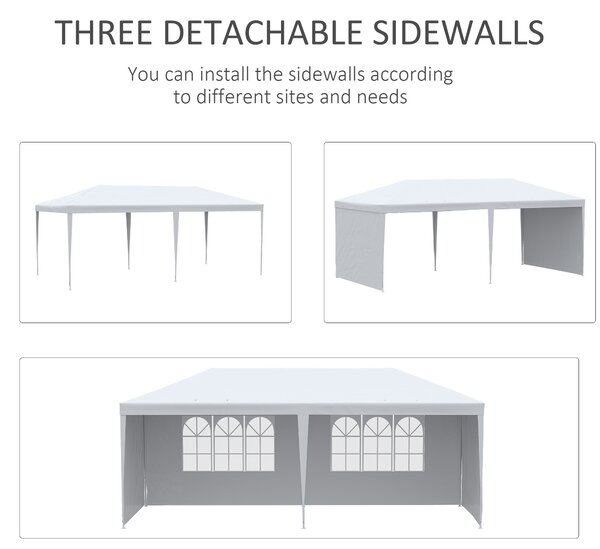 Outsunny 6 x 3 m Party Tent Gazebo Marquee Outdoor Patio Canopy Shelter with Windows and Side Panels White Aosom UK