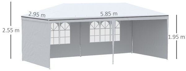 Outsunny 6 x 3 m Party Tent Gazebo Marquee Outdoor Patio Canopy Shelter with Windows and Side Panels White Aosom UK