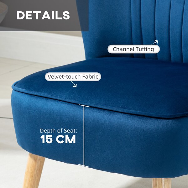 HOMCOM Velvet Accent Chair Occasional Tub Seat Padding Curved Back w/ Ottoman Wood Frame Legs Home Furniture, Dark Blue Aosom UK