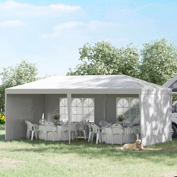 Outsunny 6 x 3 m Party Tent Gazebo Marquee Outdoor Patio Canopy Shelter with Windows and Side Panels White Aosom UK