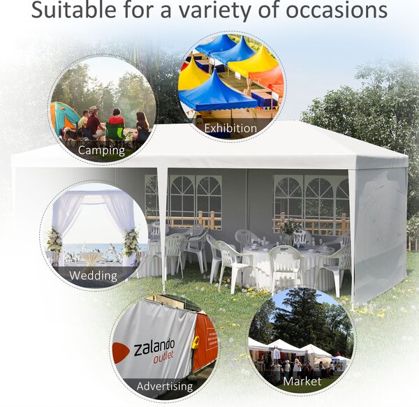 Outsunny 6 x 3 m Party Tent Gazebo Marquee Outdoor Patio Canopy Shelter with Windows and Side Panels White Aosom UK