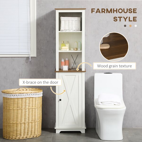 Kleankin Bathroom Cabinet, Tall Storage Cabinet with Door and Adjustable Shelves, 39.5 x 30 x 160 cm, White